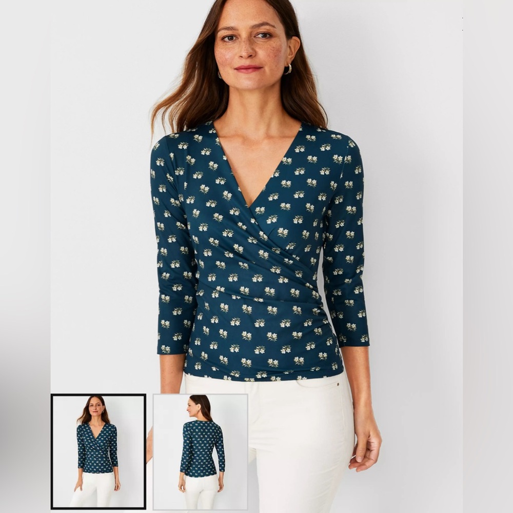 NWT Ann Taylor Carnation Refined Stretch Wrap Top Long Sleeve Floral Size XXL